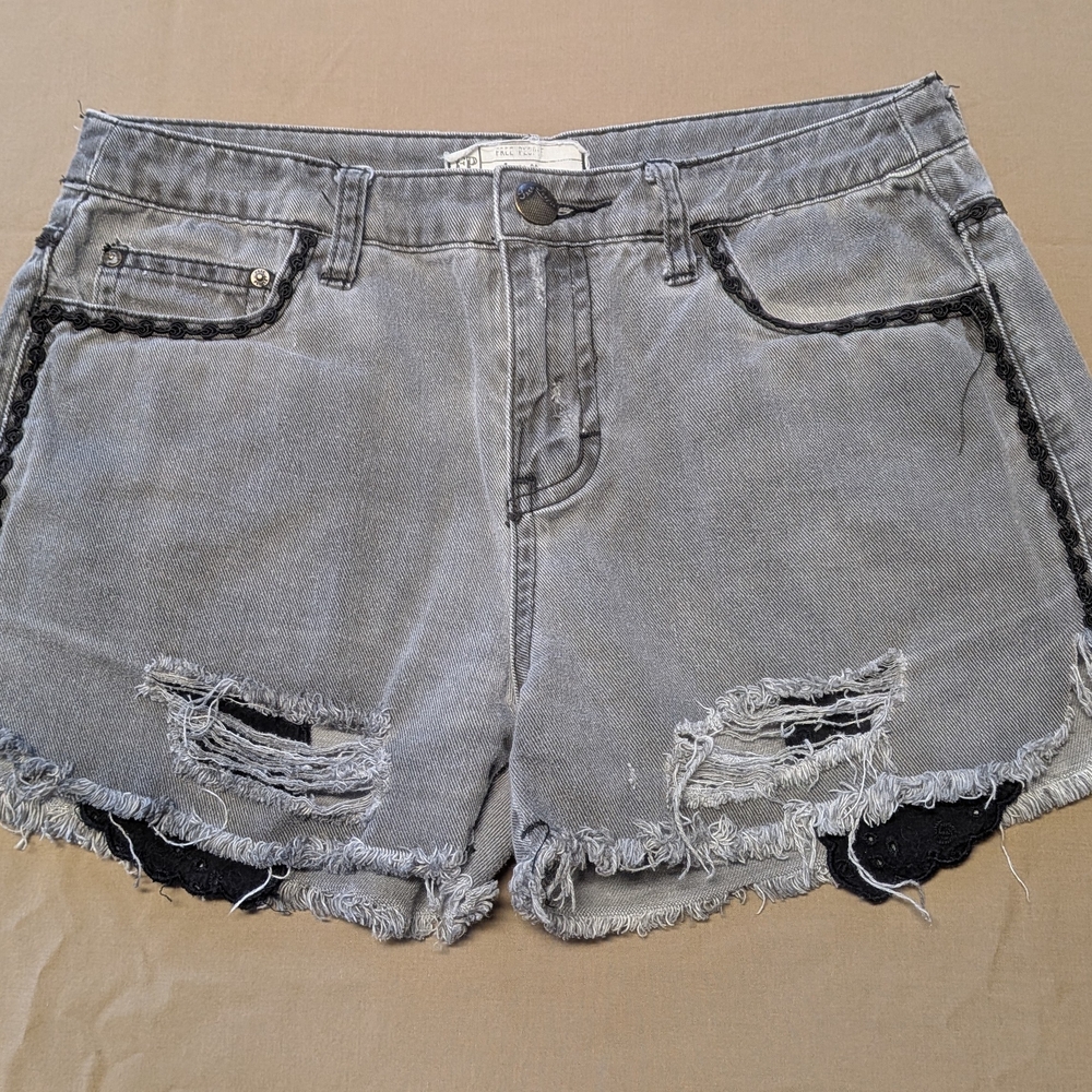 Free People Gray Distressed Jean Shorts